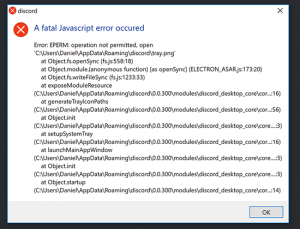 A fatal javascript error occurred discord как исправить